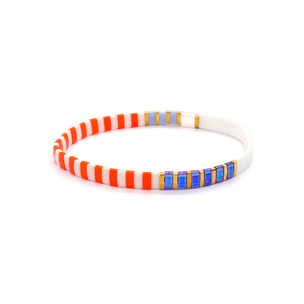 Handmade Colorful Flat Tile Miyuki Tila Beaded Elastic Bracelet