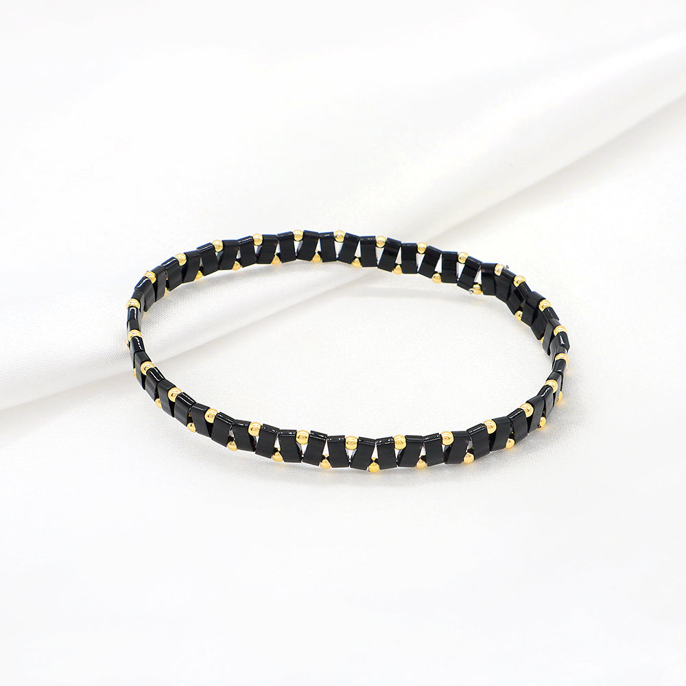 Handmade Colorful Flat Tile Miyuki Tila Beaded Elastic Bracelet