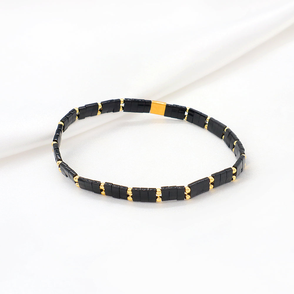 Handmade Colorful Flat Tile Miyuki Tila Beaded Elastic Bracelet