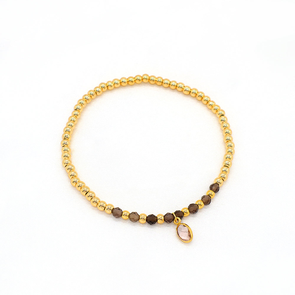 Handmade Natural Stone Beads 3mm Gold Plated 925 Silver Brass Beads CZ Charms Elastic Bracelet