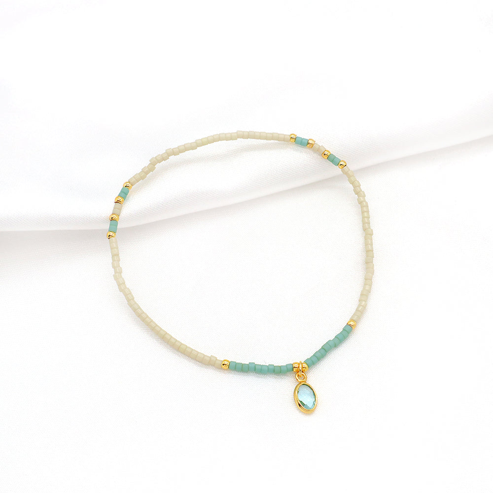 Customized Handmade 925 Sterling Silver CZ Pendant Miyuki Beads Elastic Bracelet