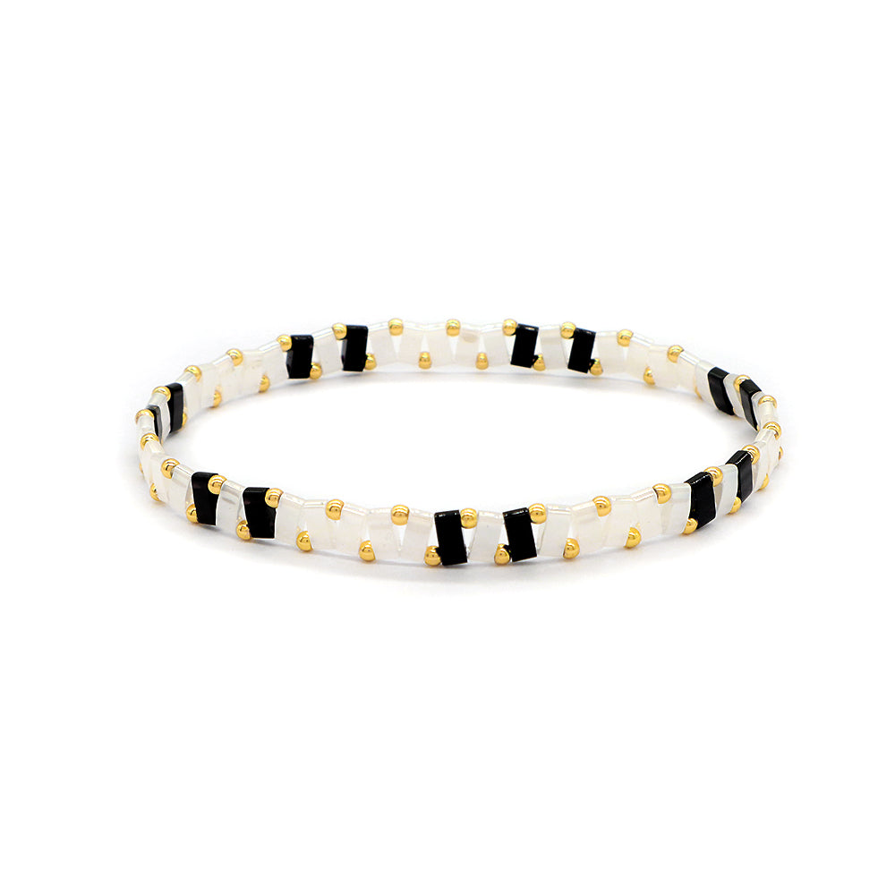 Handmade Custom Colorful Flat Tile Boho Miyuki Tila Beaded Elastic Bracelet