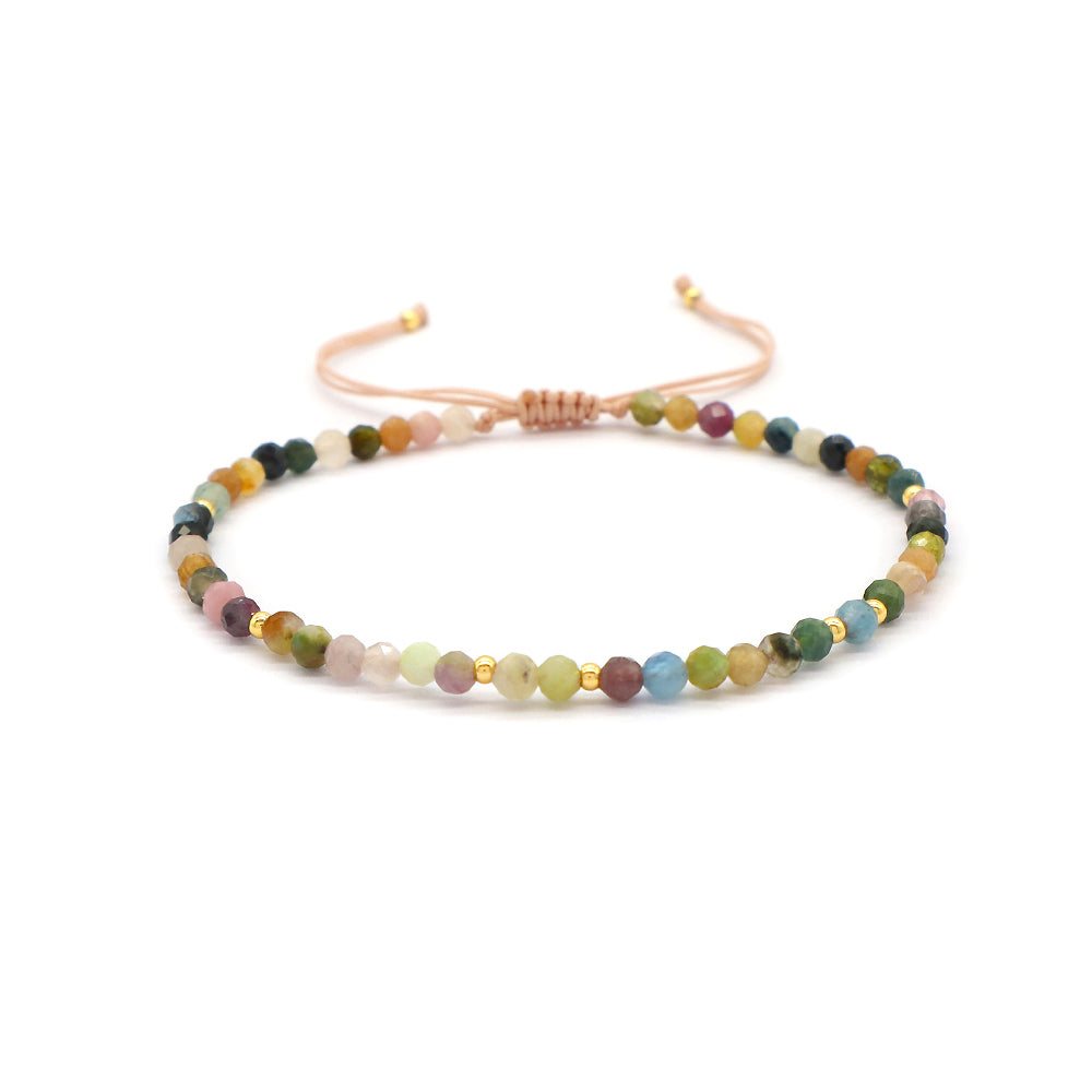 Handmade Custom Gemstone Gold Plated 925 Silver 3mm Natural Stone Beads Macrame Bracelet