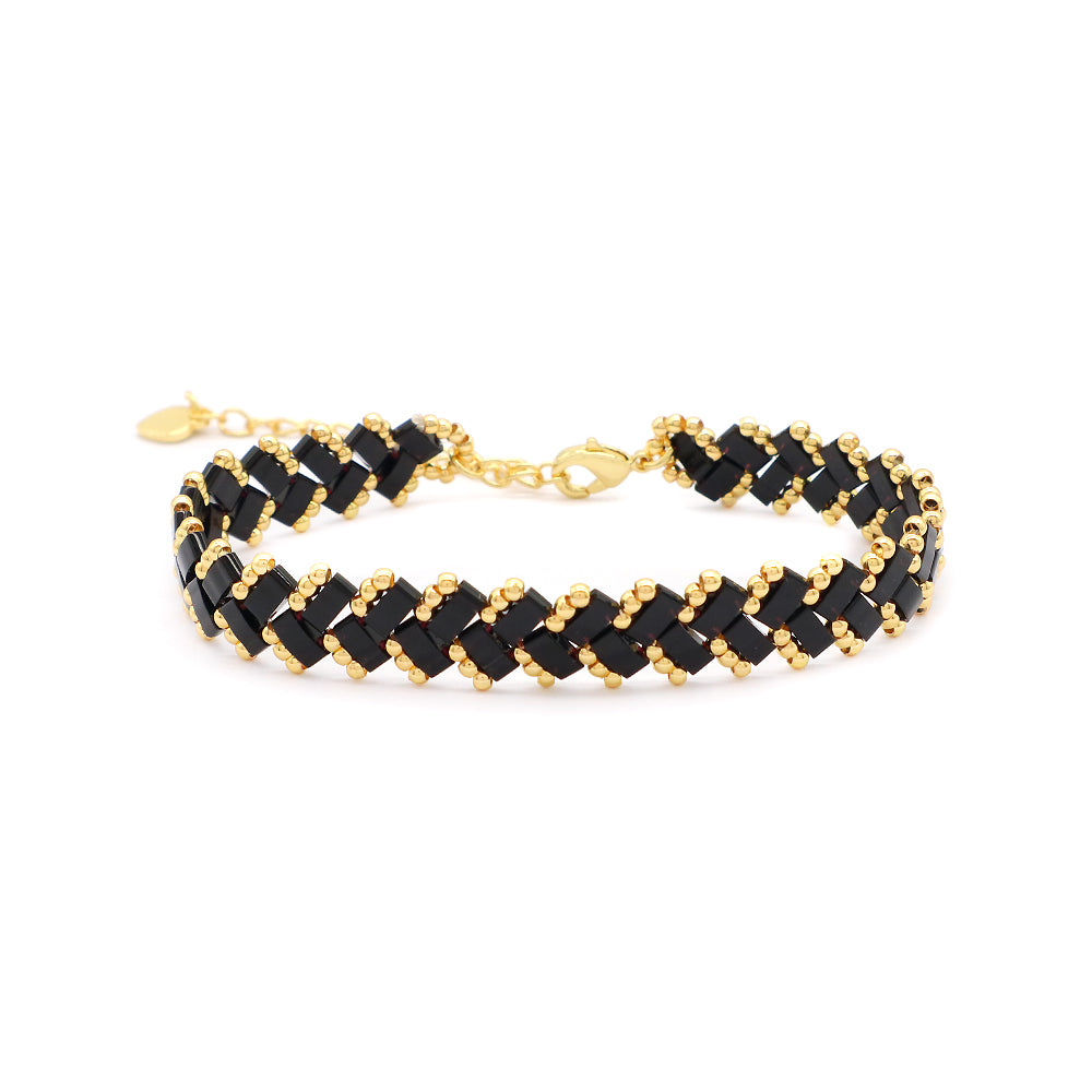 Handmade Colorful Flat Tile Miyuki Tila Beaded Metal Buckle Bracelet