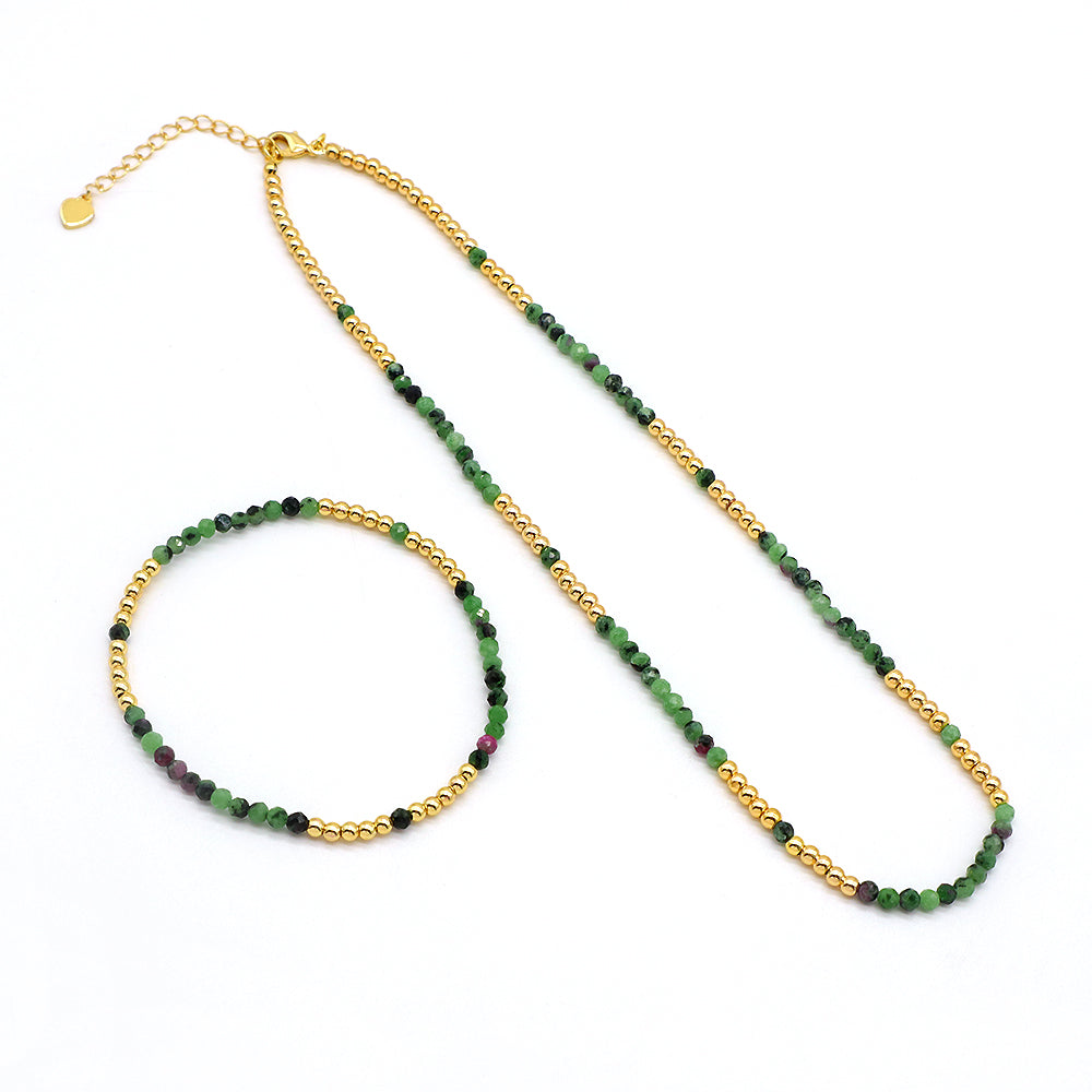 Custom Handmade Stretch Gold Plated Charm Natural Stone Beads Bracelet