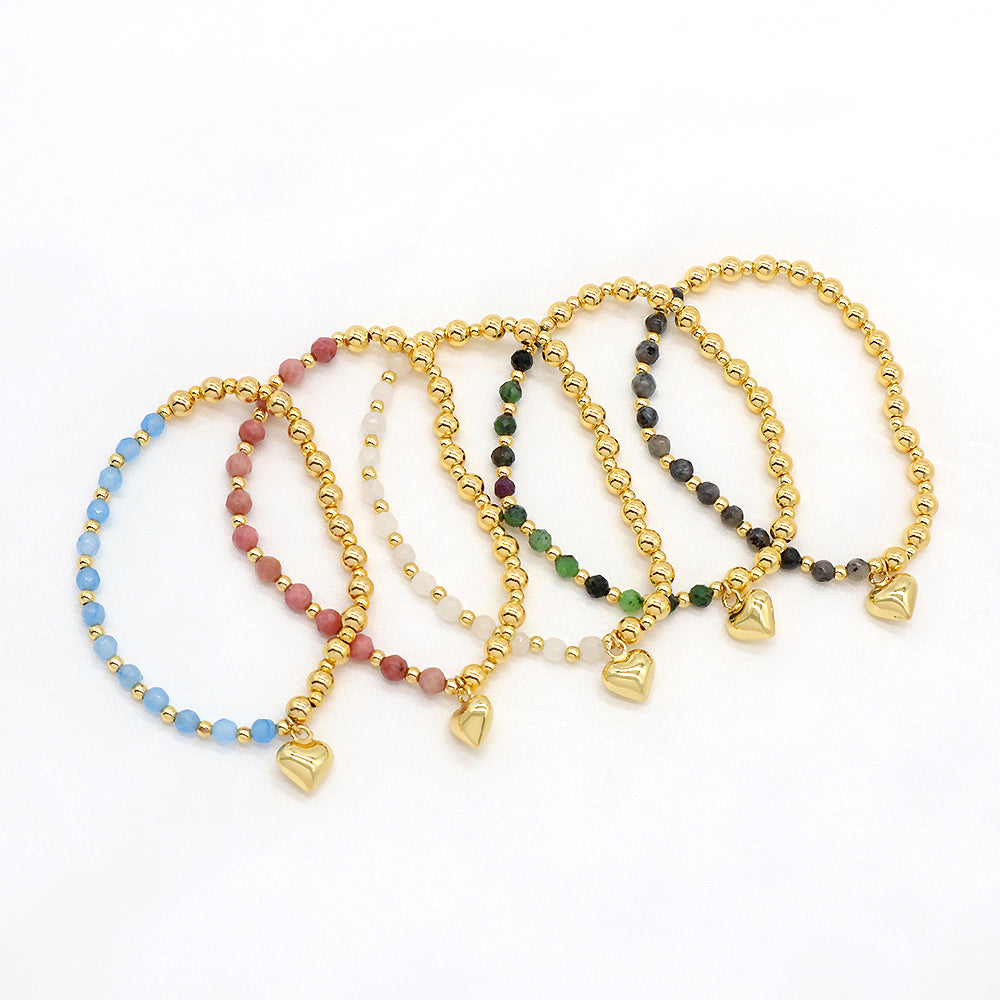 Custom Handmade Stretch Gold Plated Charm Natural Stone Beads Bracelet