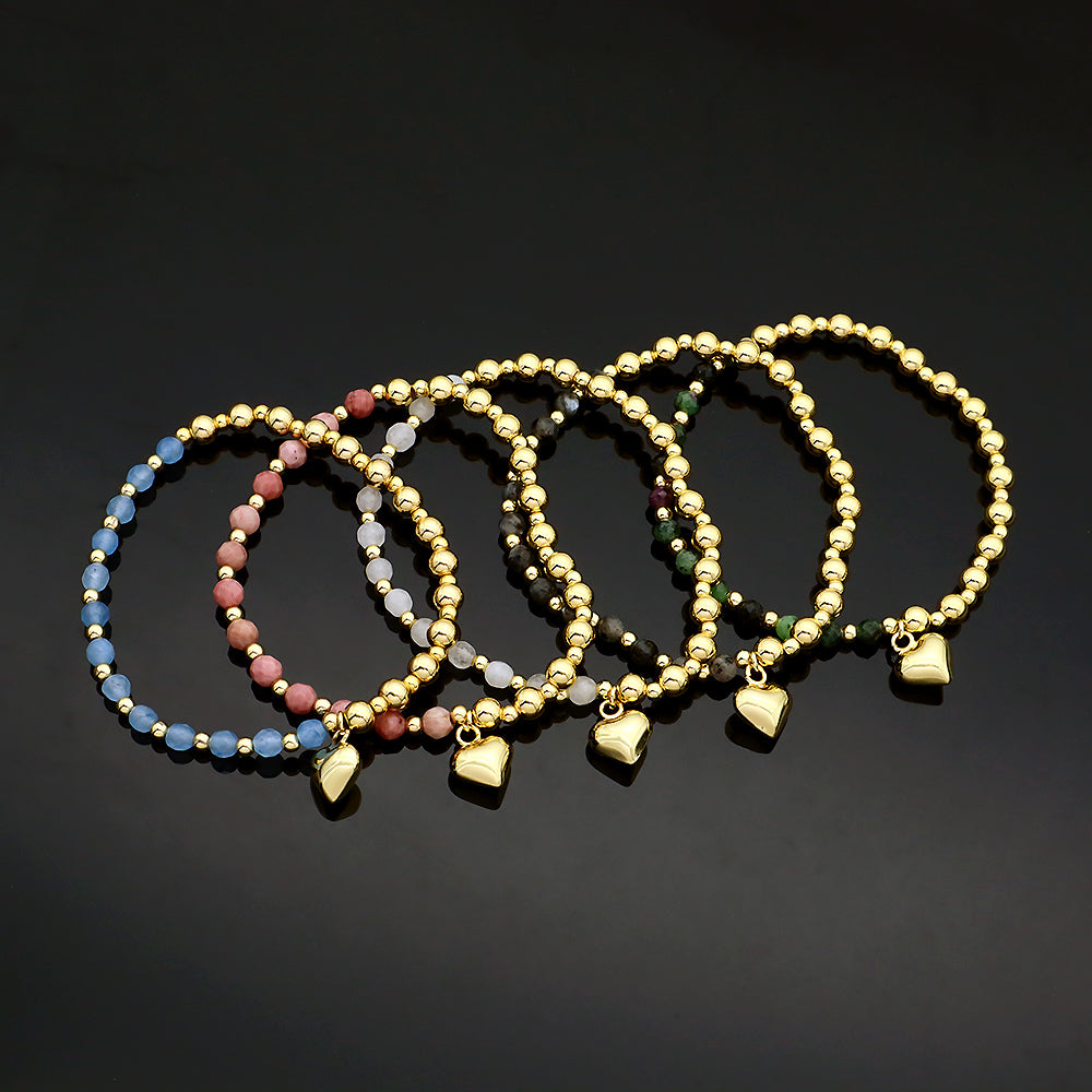 Custom Handmade Stretch Gold Plated Charm Natural Stone Beads Bracelet