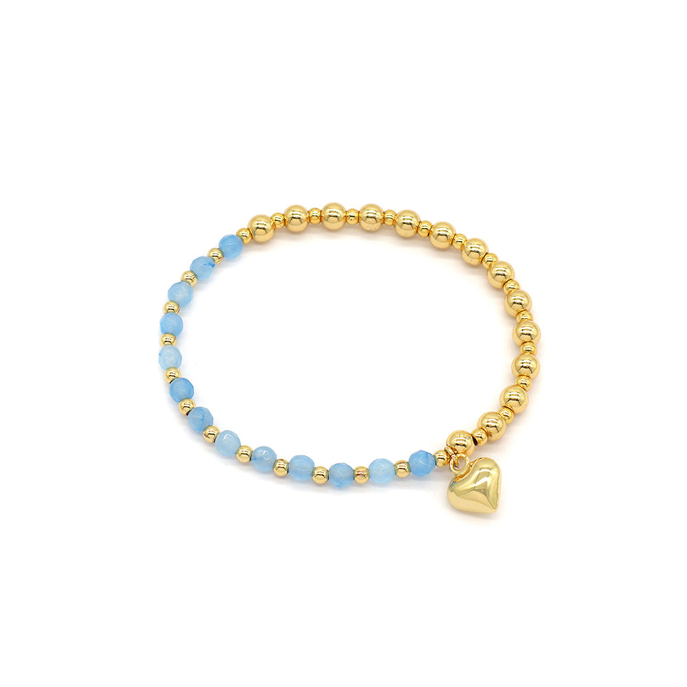 Custom Handmade Stretch Gold Plated Charm Natural Stone Beads Bracelet