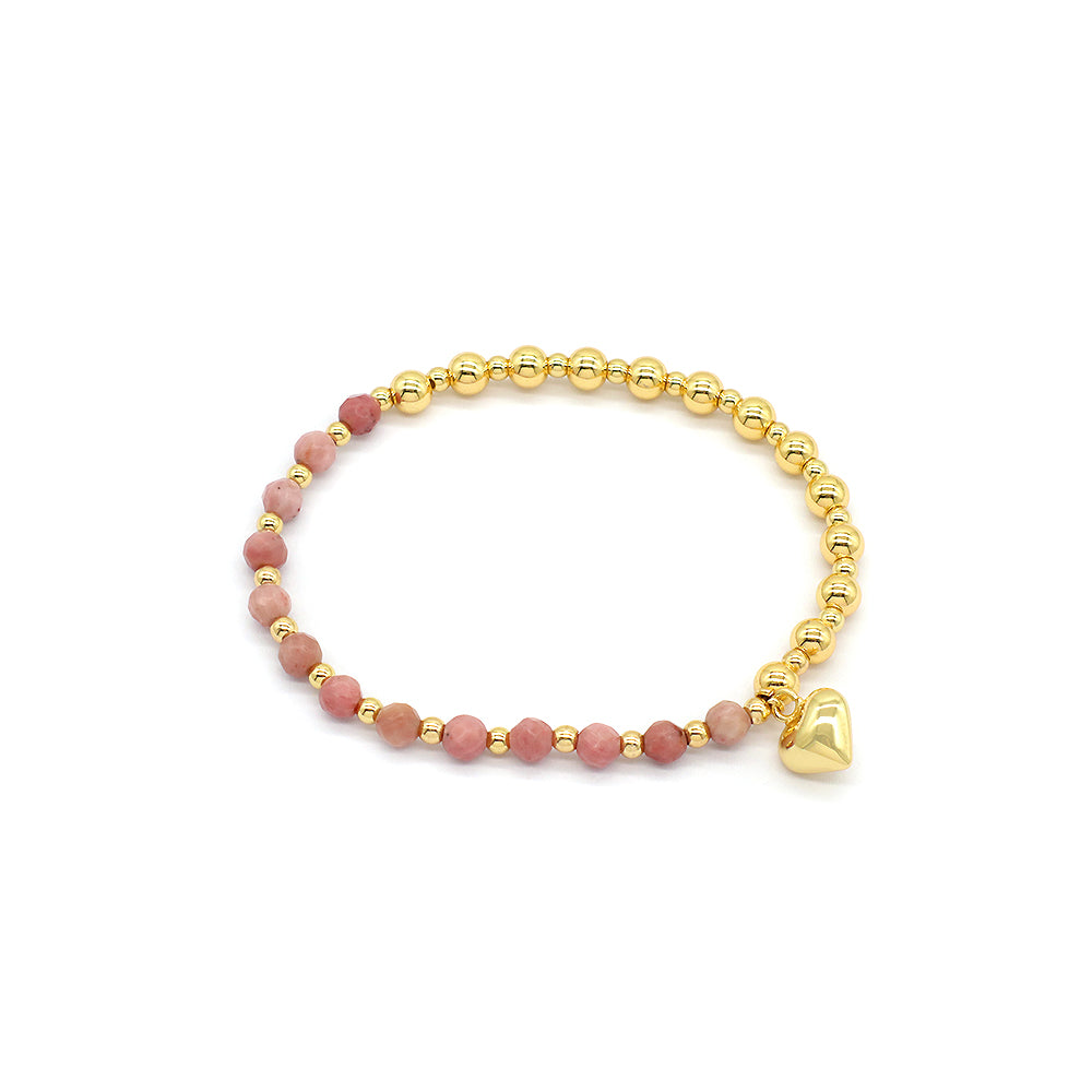 Custom Handmade Stretch Gold Plated Charm Natural Stone Beads Bracelet