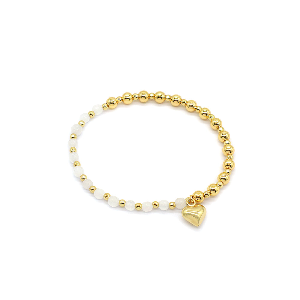 Custom Handmade Stretch Gold Plated Charm Natural Stone Beads Bracelet