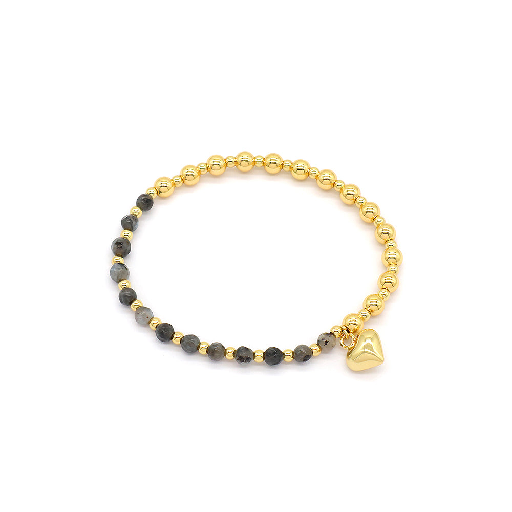 Custom Handmade Stretch Gold Plated Charm Natural Stone Beads Bracelet