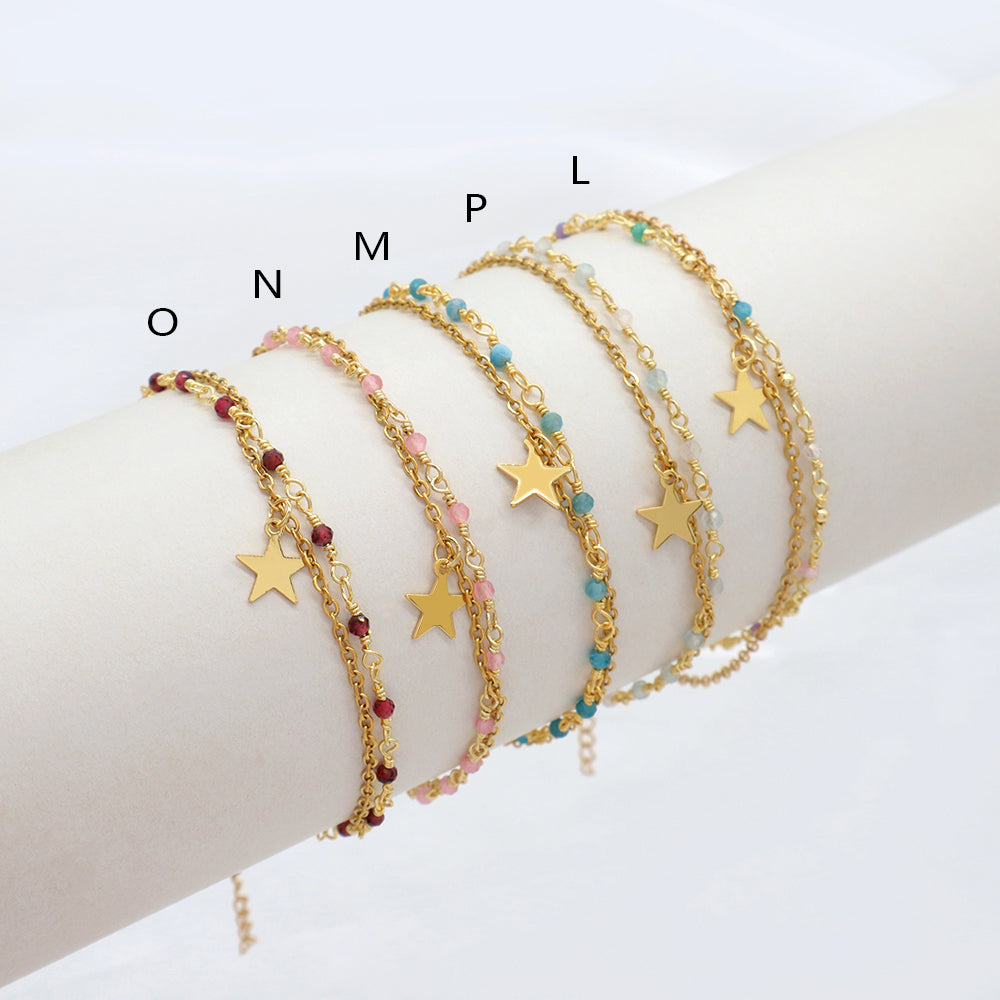 Custom Handmade Fashion Gold Plated Natural Stone Double Layer Charm Bracelet