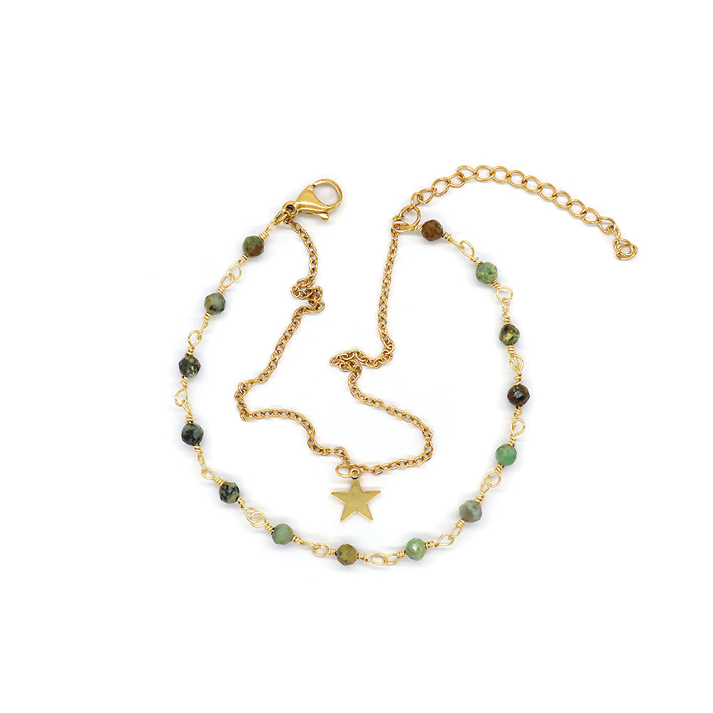 Custom Handmade Fashion Gold Plated Natural Stone Double Layer Charm Bracelet
