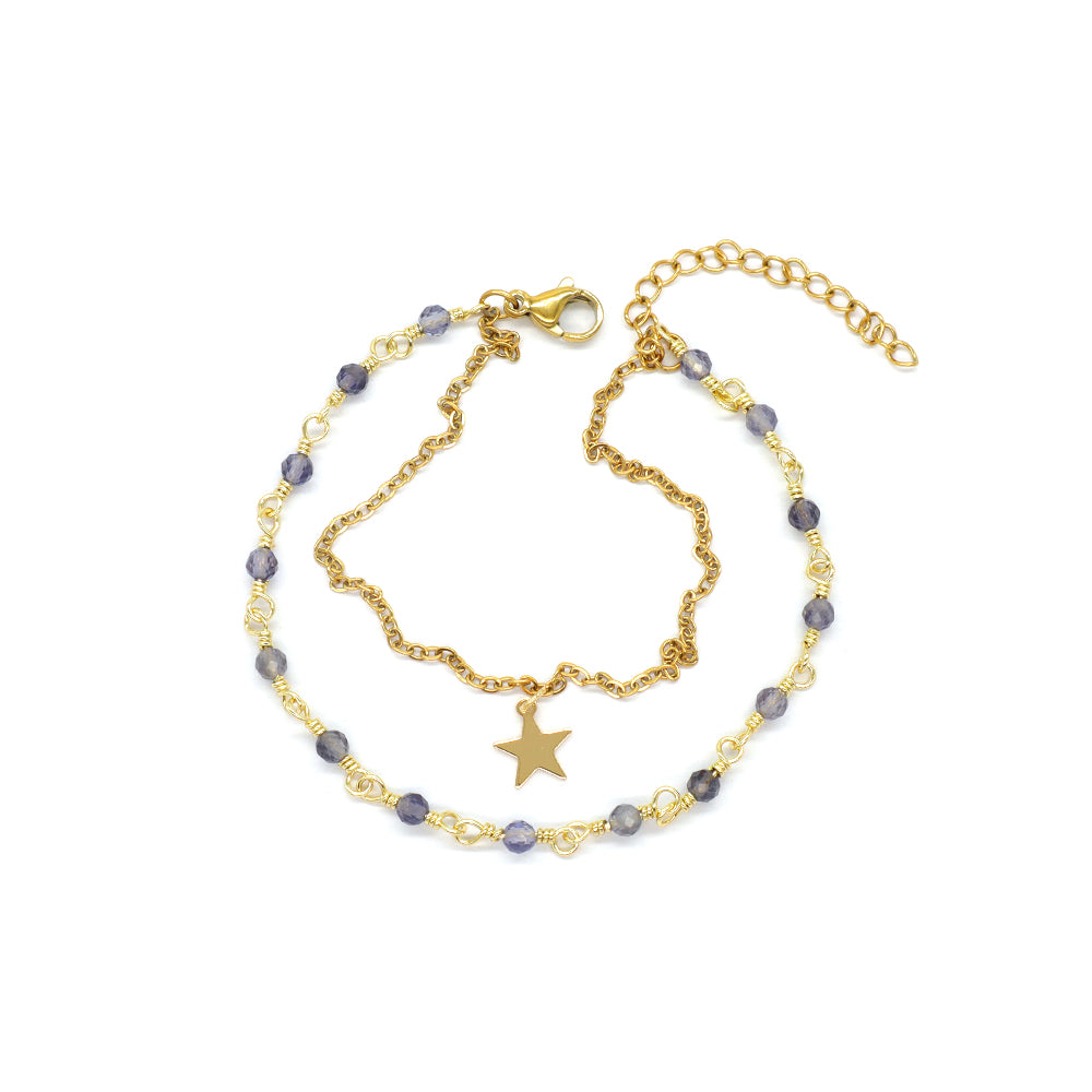 Custom Handmade Fashion Gold Plated Natural Stone Double Layer Charm Bracelet