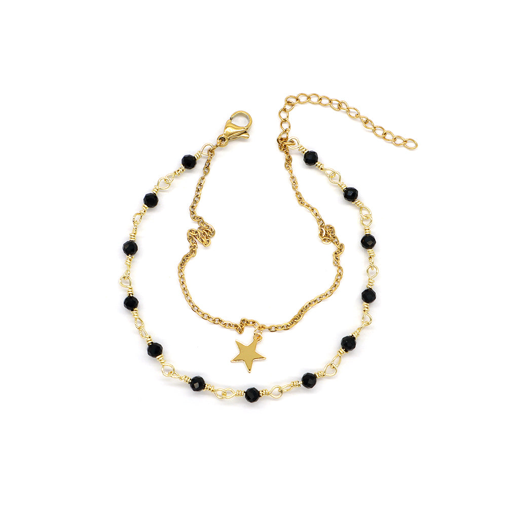 Custom Handmade Fashion Gold Plated Natural Stone Double Layer Charm Bracelet
