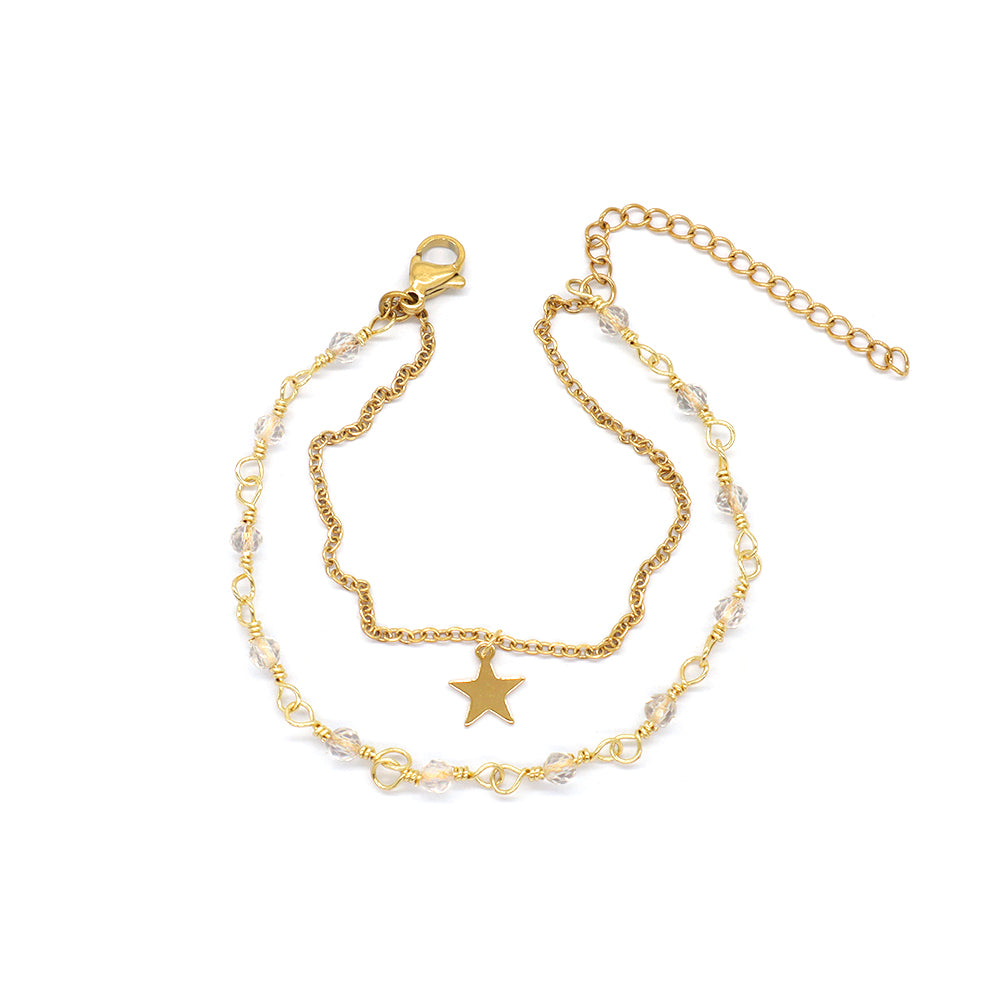 Custom Handmade Fashion Gold Plated Natural Stone Double Layer Charm Bracelet