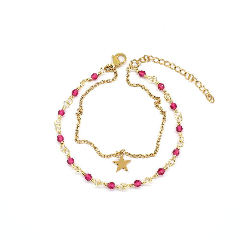Custom Handmade Fashion Gold Plated Natural Stone Double Layer Charm Bracelet