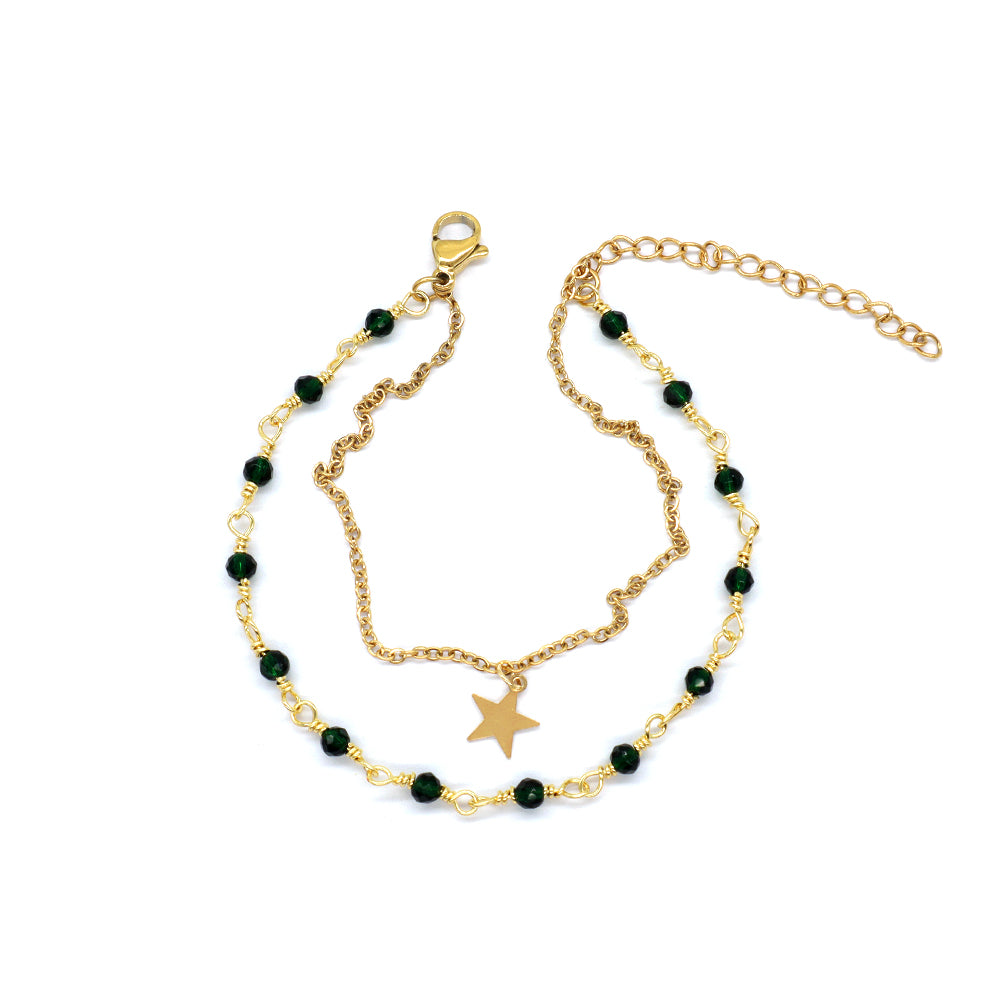 Custom Handmade Fashion Gold Plated Natural Stone Double Layer Charm Bracelet