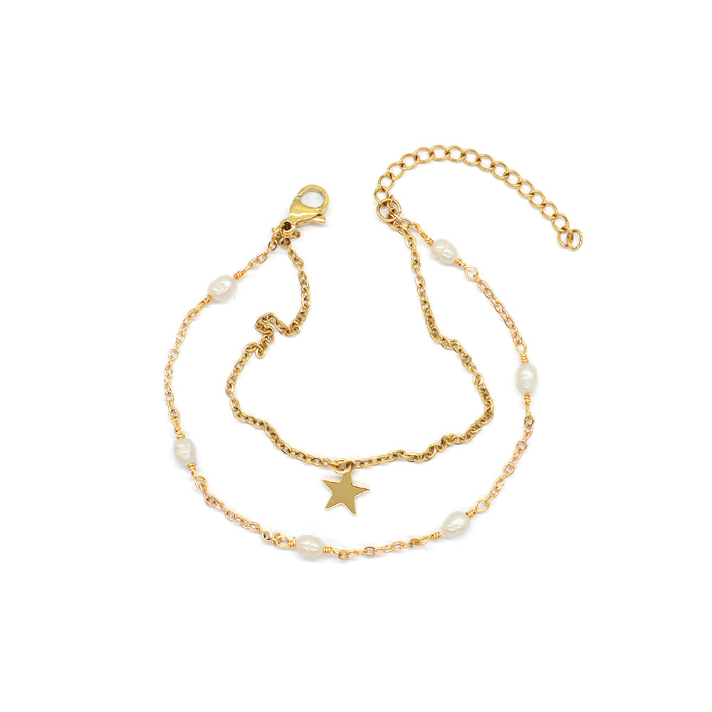 Custom Handmade Fashion Gold Plated Natural Stone Double Layer Charm Bracelet