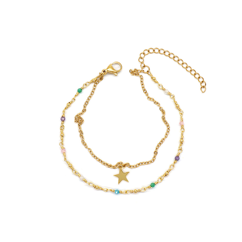 Custom Handmade Fashion Gold Plated Natural Stone Double Layer Charm Bracelet