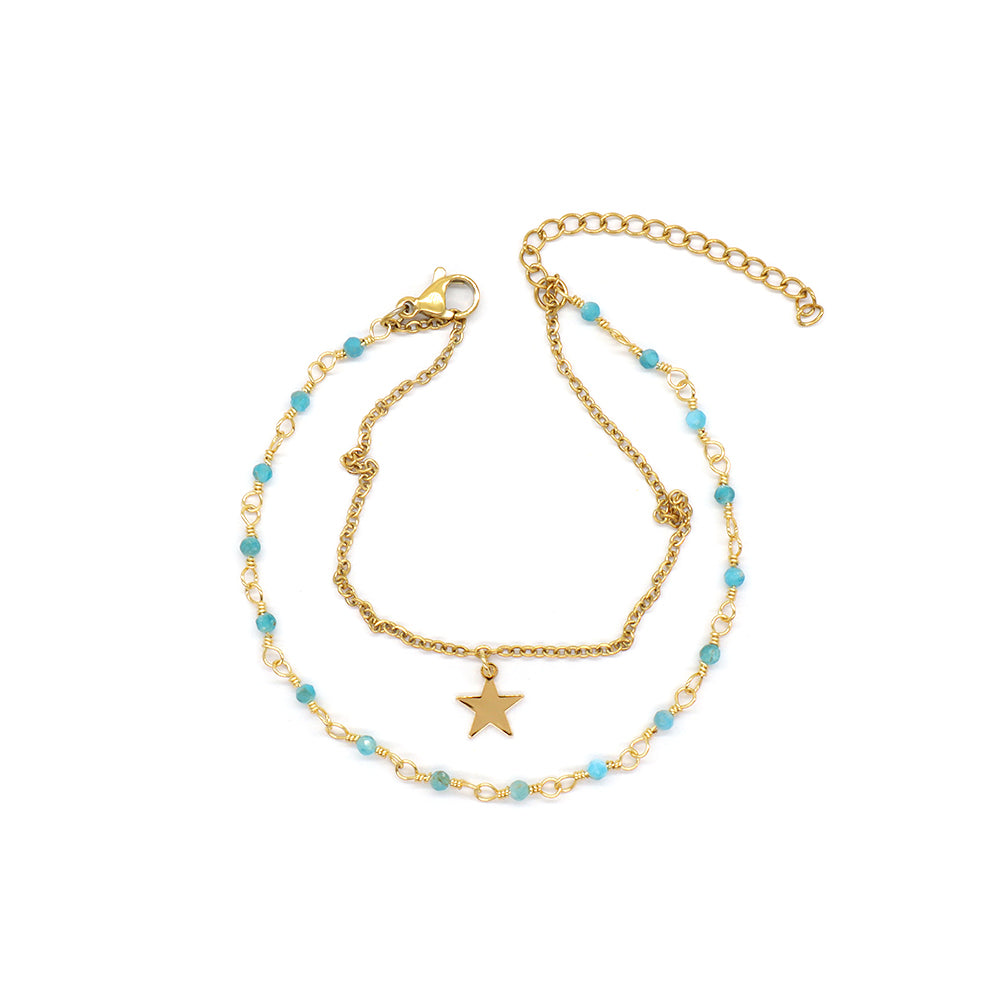 Custom Handmade Fashion Gold Plated Natural Stone Double Layer Charm Bracelet