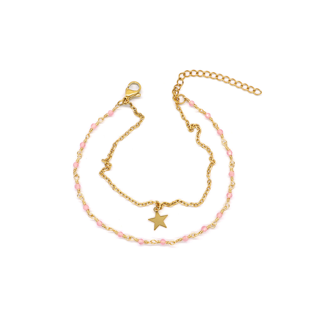 Custom Handmade Fashion Gold Plated Natural Stone Double Layer Charm Bracelet