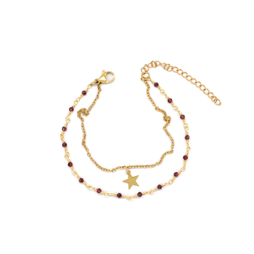 Custom Handmade Fashion Gold Plated Natural Stone Double Layer Charm Bracelet