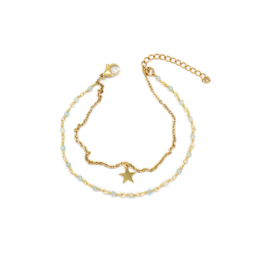 Custom Handmade Fashion Gold Plated Natural Stone Double Layer Charm Bracelet