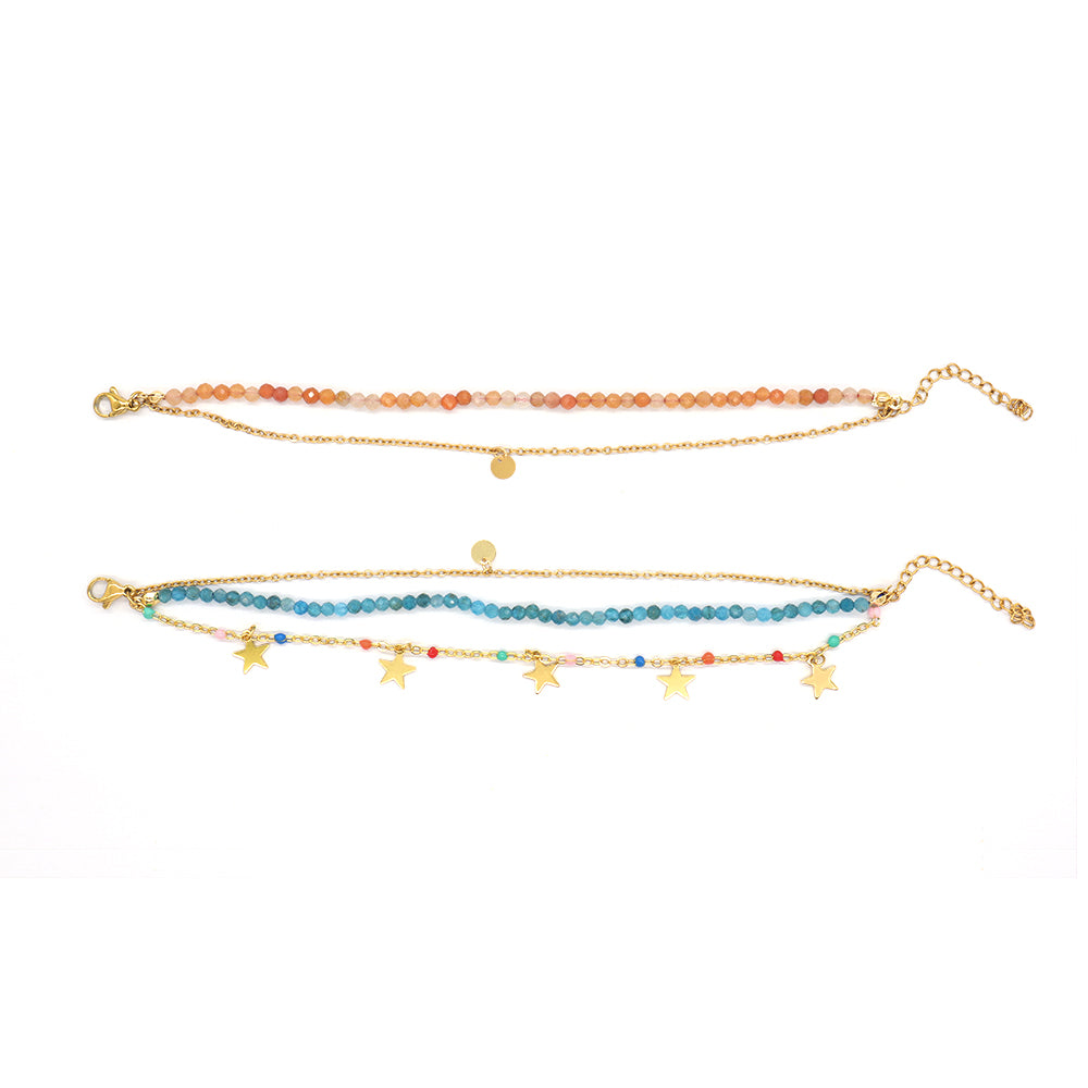 Custom Handmade Fashion Natural Stone Double Layer Charm Gold Plated Bracelet