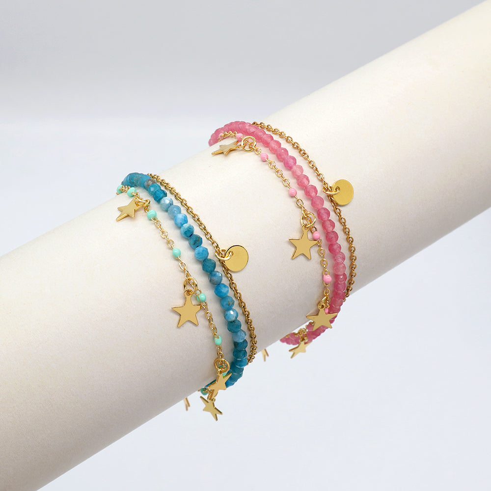 Custom Handmade Fashion Natural Stone Three Layers Charm Gold Plated Bracelet