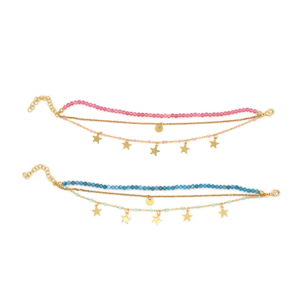 Custom Handmade Fashion Natural Stone Three Layers Charm Gold Plated Bracelet
