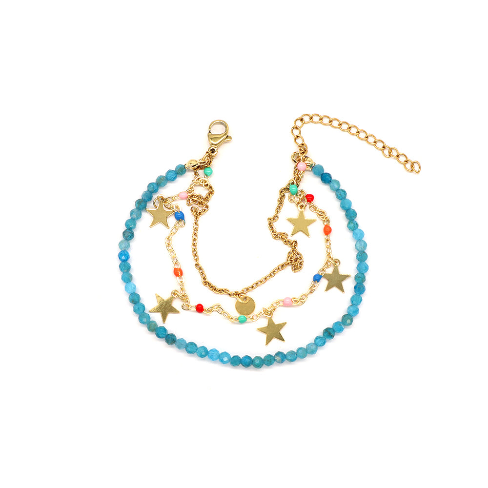 Custom Handmade Fashion Natural Stone Three Layers Charm Gold Plated Bracelet