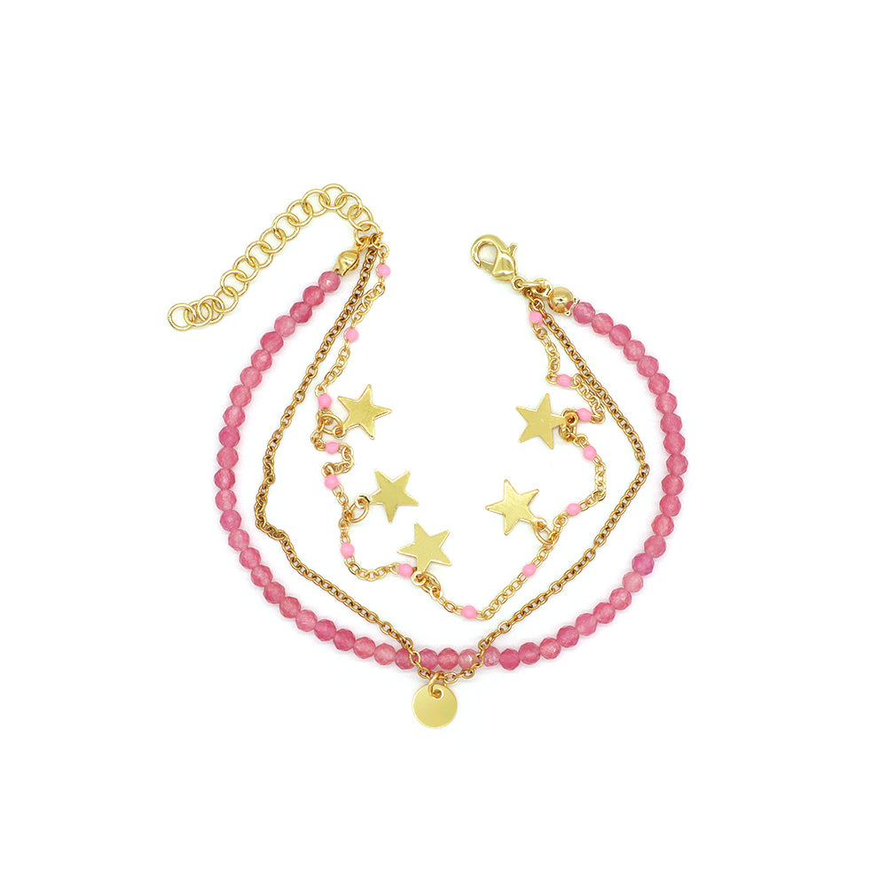 Custom Handmade Fashion Natural Stone Three Layers Charm Gold Plated Bracelet