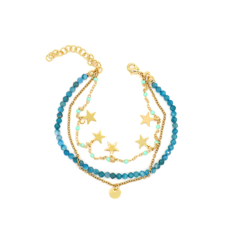 Custom Handmade Fashion Natural Stone Three Layers Charm Gold Plated Bracelet
