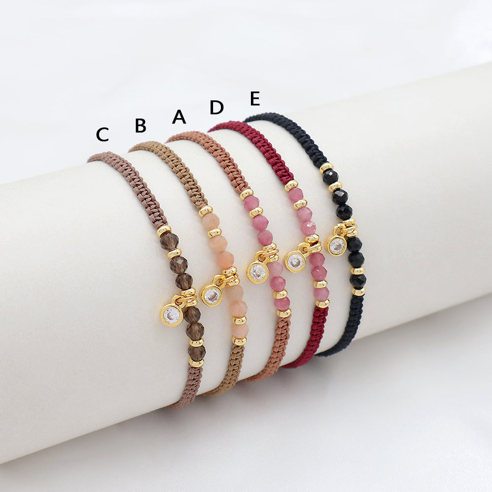 Custom Handmade Fashion Macrame Natural Stone With CZ Charm Gold Plated Bracelet