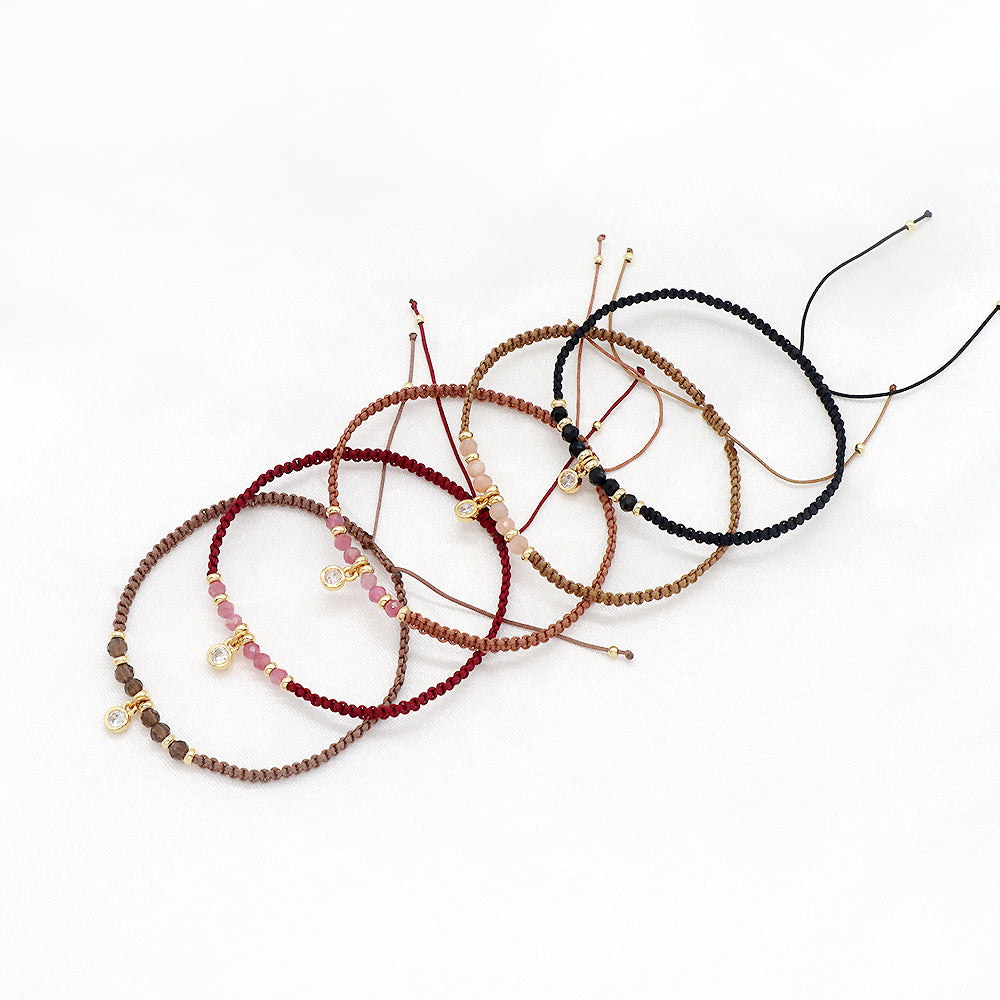 Custom Handmade Fashion Macrame Natural Stone With CZ Charm Gold Plated Bracelet