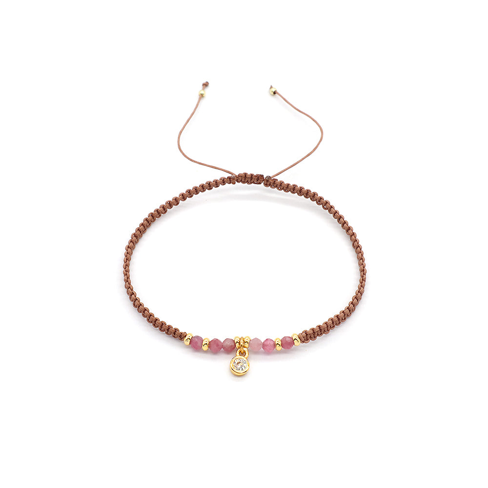 Custom Handmade Fashion Macrame Natural Stone With CZ Charm Gold Plated Bracelet