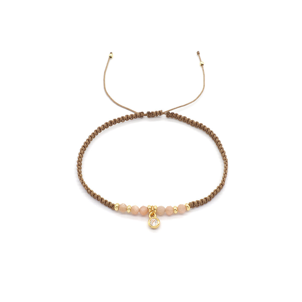 Custom Handmade Fashion Macrame Natural Stone With CZ Charm Gold Plated Bracelet