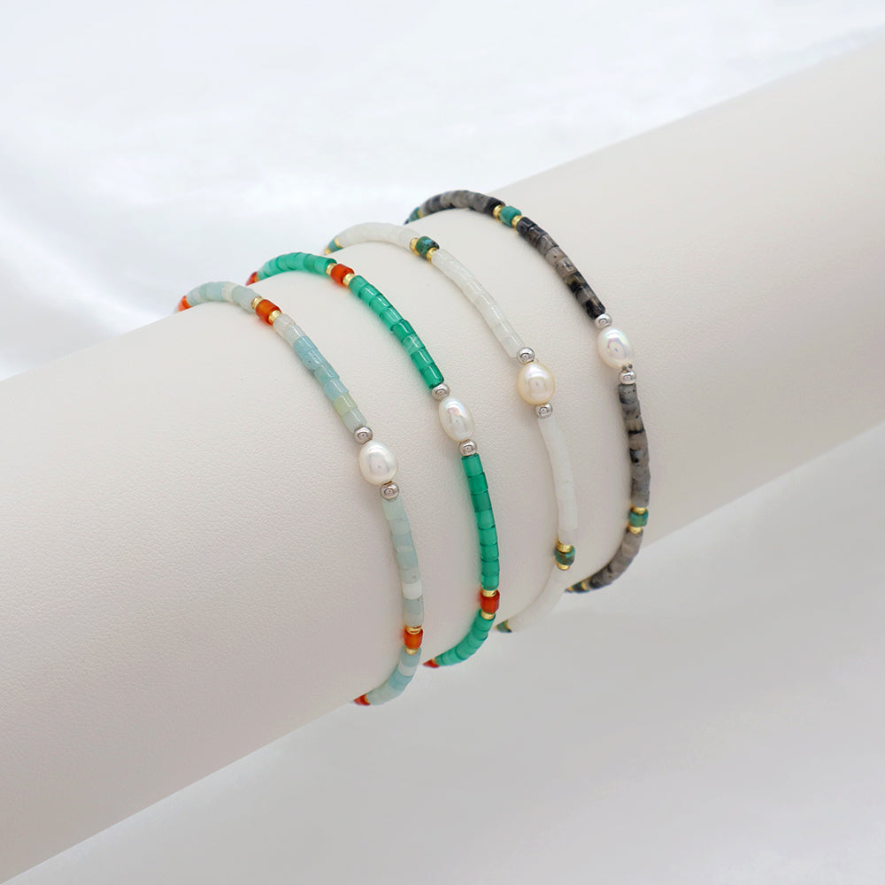 Custom Handmade Fashion Natural Stone 925silver tag Miyuki Beads Fresh Water Pearl Charm Bracelet