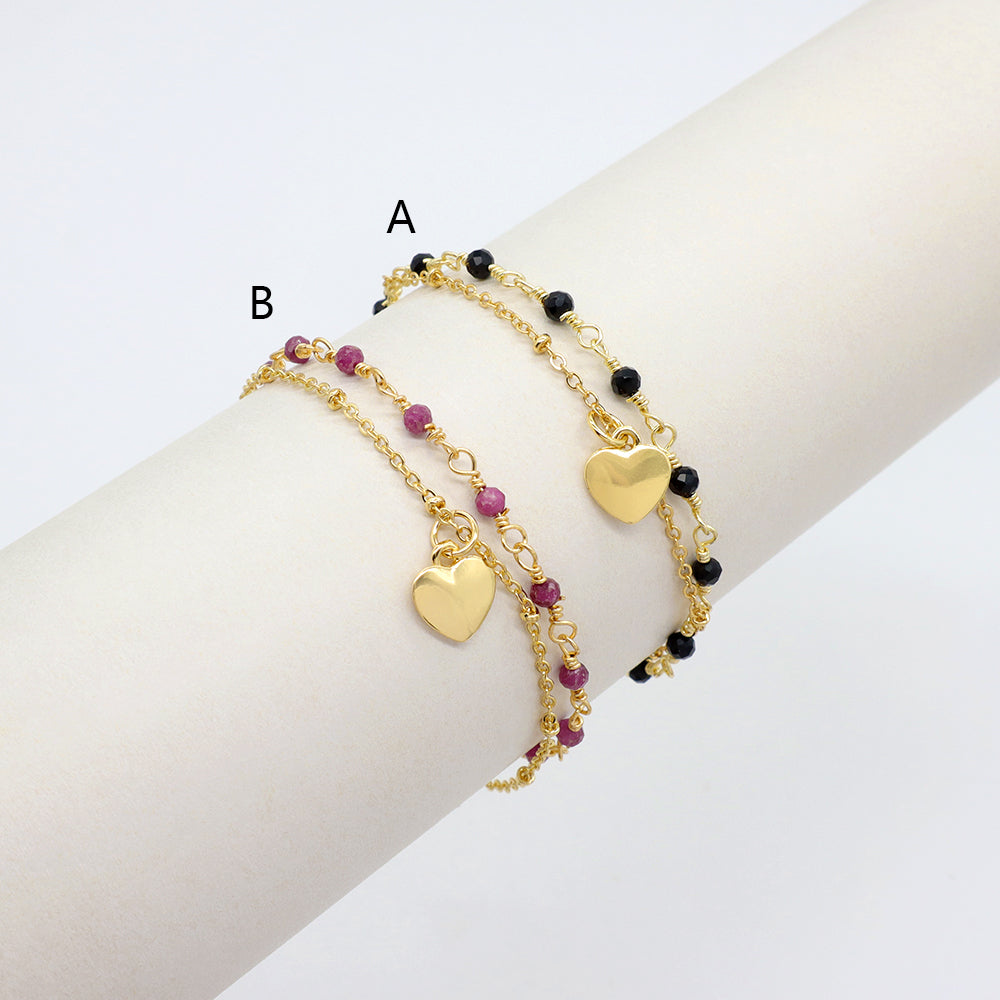 Custom Handmade Fashion Natural Stone Bracelet Double Brass Layer Charm Bracelet