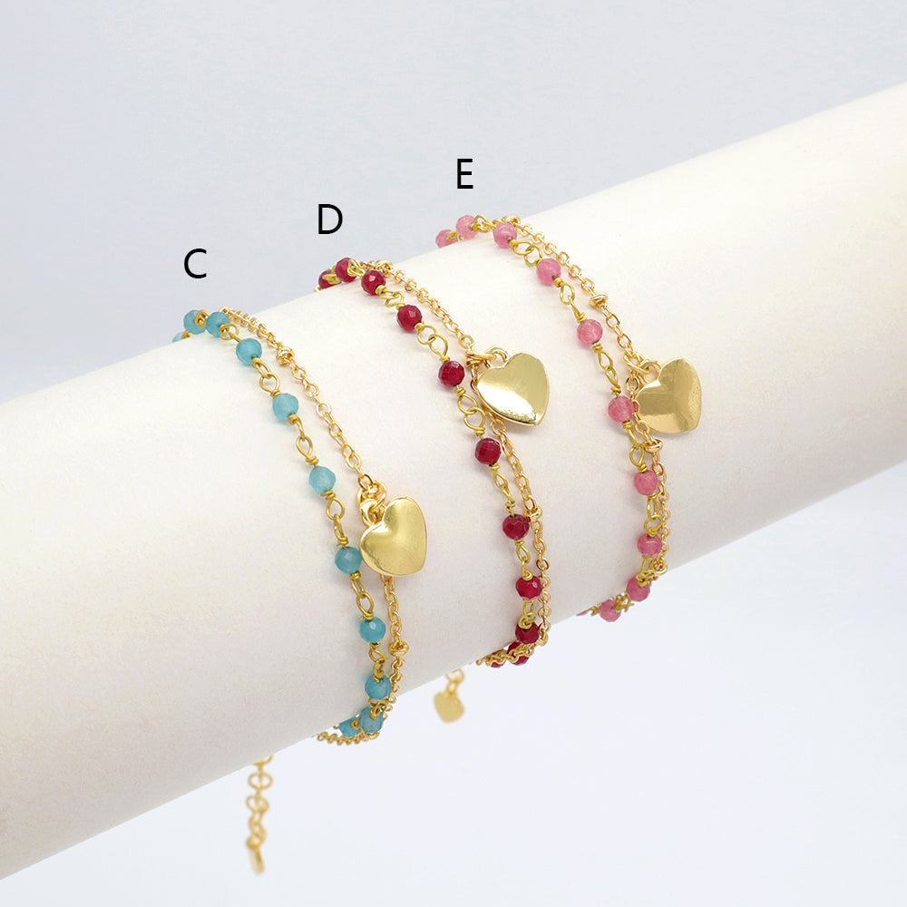Custom Handmade Fashion Natural Stone Bracelet Double Brass Layer Charm Bracelet
