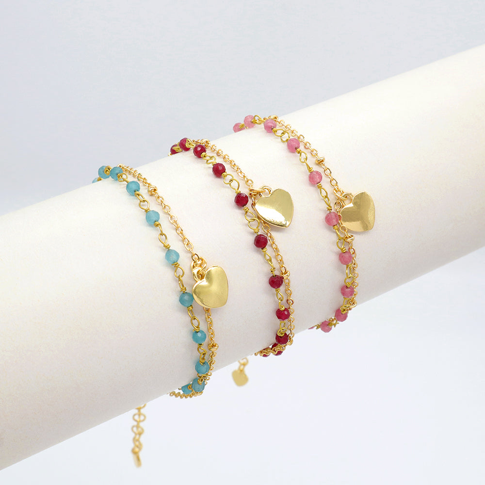 Custom Handmade Fashion Natural Stone Bracelet Double Brass Layer Charm Bracelet