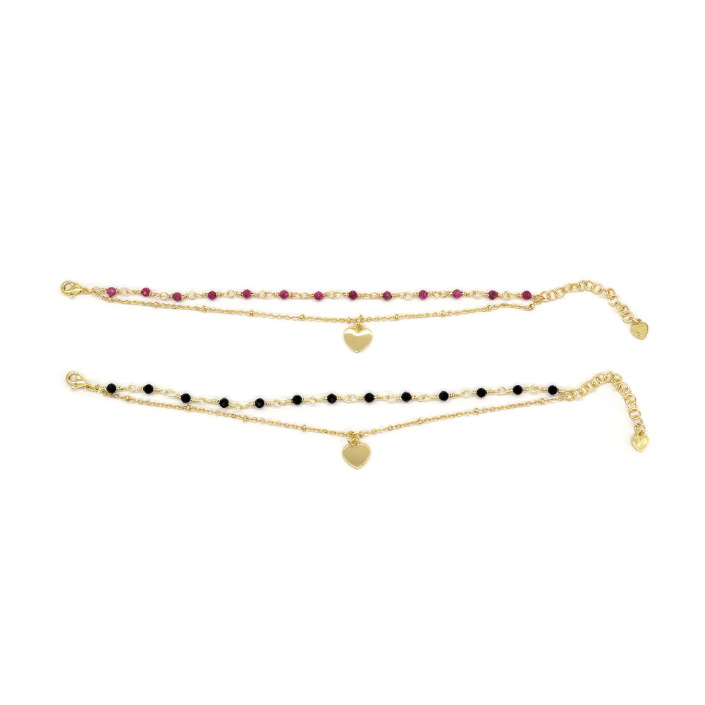 Custom Handmade Fashion Natural Stone Bracelet Double Brass Layer Charm Bracelet