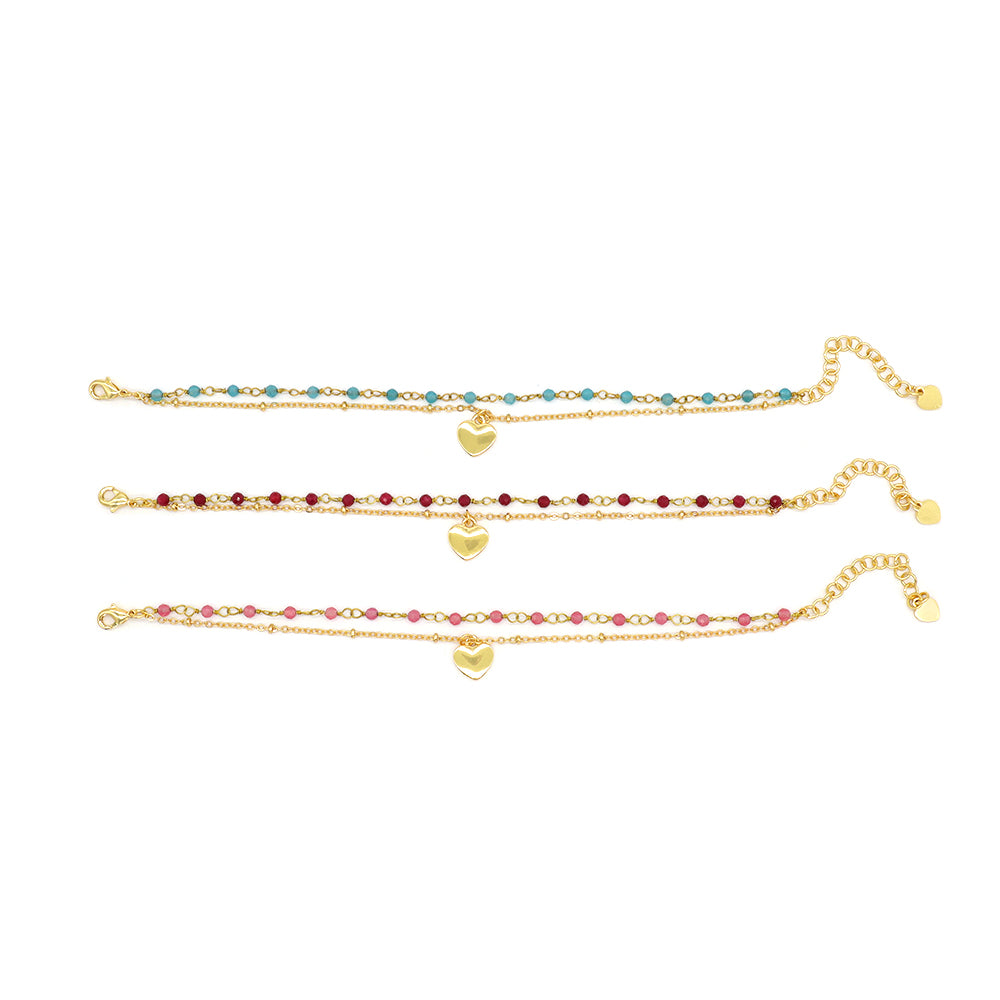 Custom Handmade Fashion Natural Stone Bracelet Double Brass Layer Charm Bracelet
