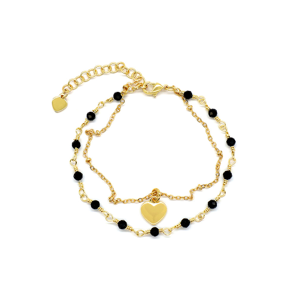 Custom Handmade Fashion Natural Stone Bracelet Double Brass Layer Charm Bracelet