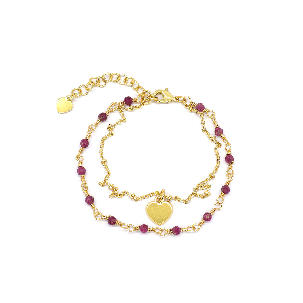 Custom Handmade Fashion Natural Stone Bracelet Double Brass Layer Charm Bracelet