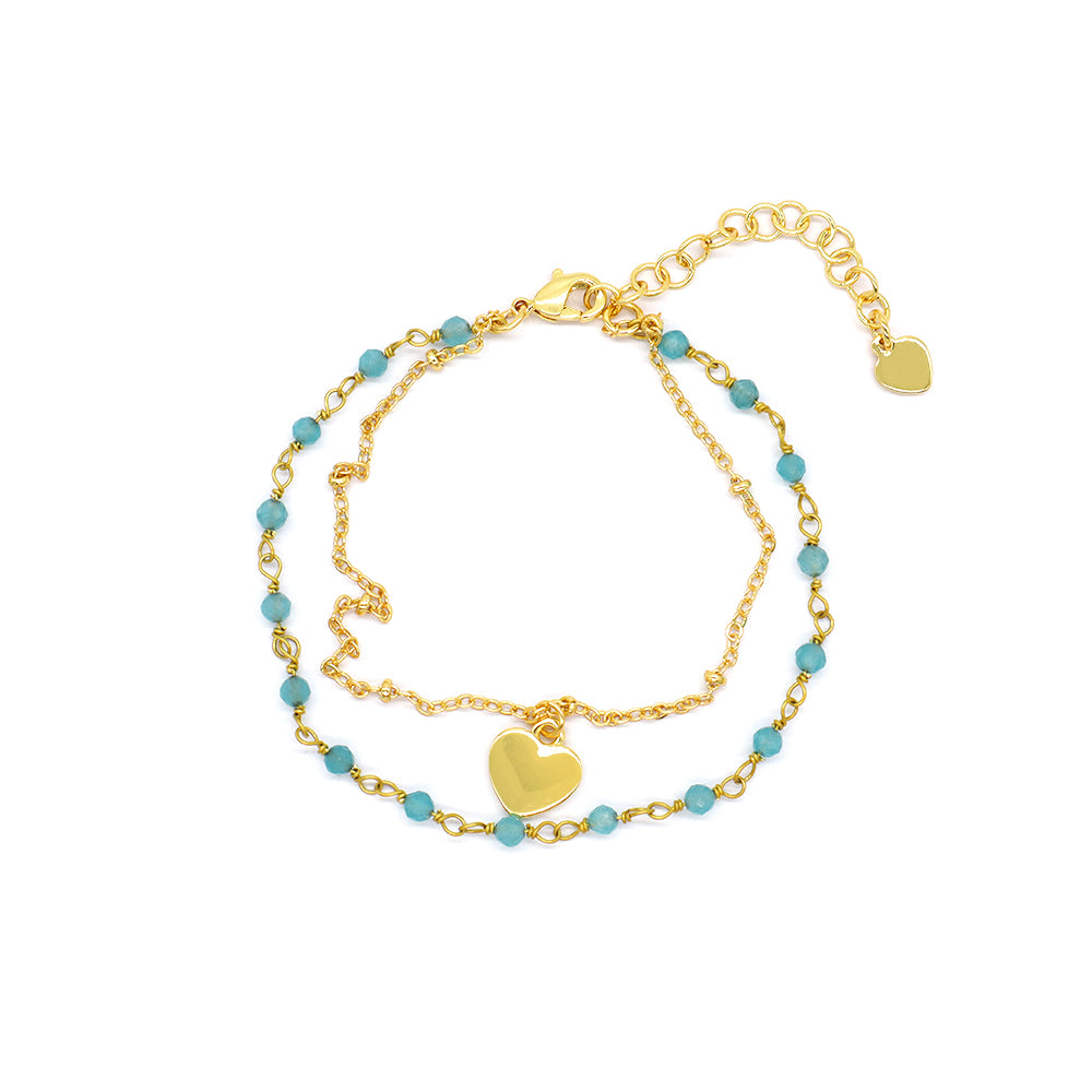 Custom Handmade Fashion Natural Stone Bracelet Double Brass Layer Charm Bracelet