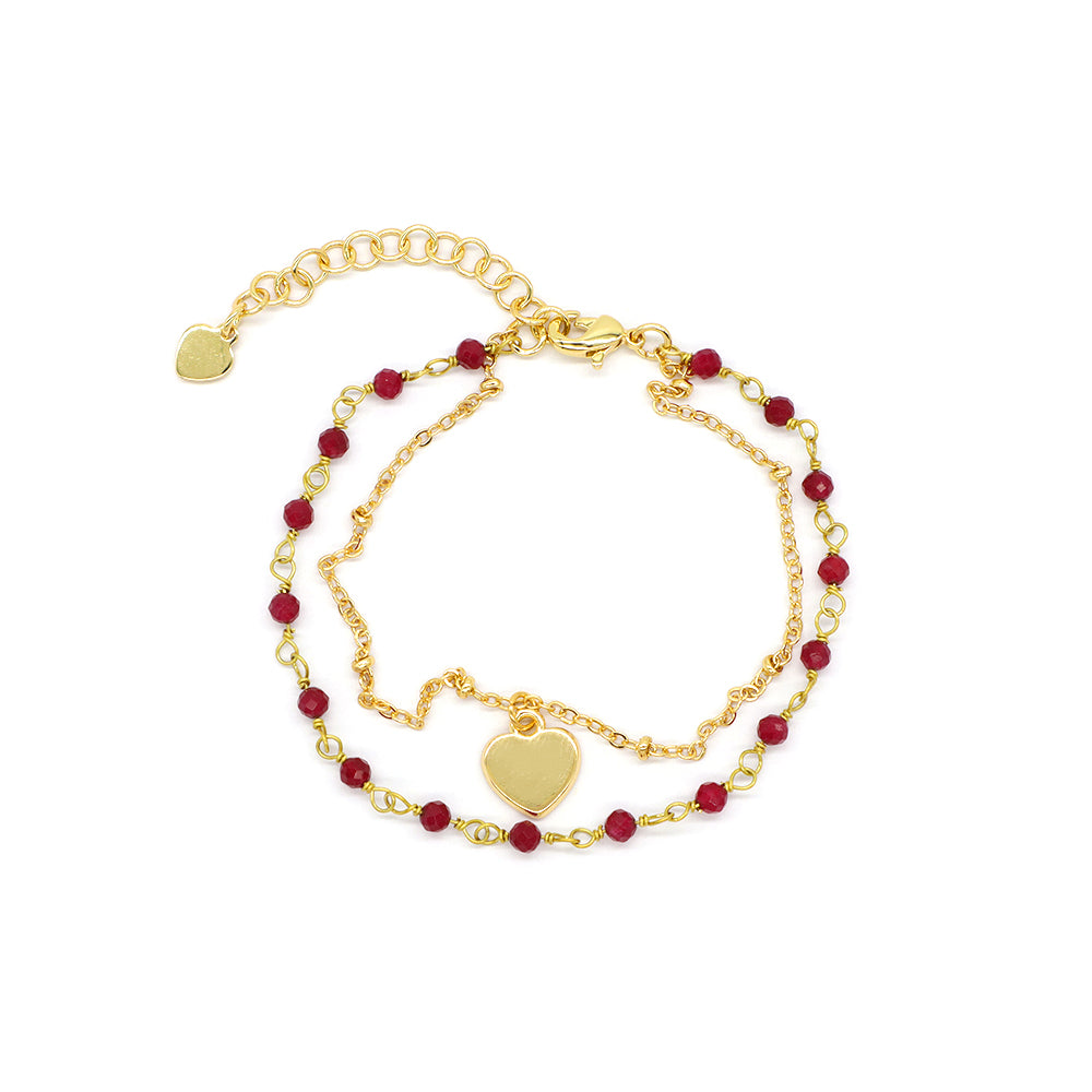 Custom Handmade Fashion Natural Stone Bracelet Double Brass Layer Charm Bracelet