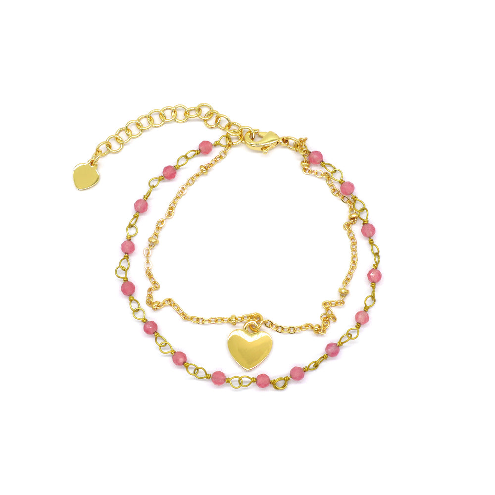 Custom Handmade Fashion Natural Stone Bracelet Double Brass Layer Charm Bracelet