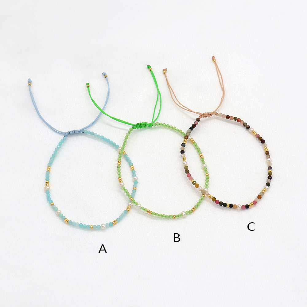 Custom Handmade Fashion Natural Stone Brass Beads With Fresh Water Pearl Bracelet